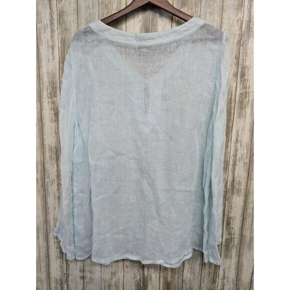 Eileen Fisher Semi Sheer 100% Linen Long Sleeve Top Mint Green Keyhole Large - Picture 5 of 10